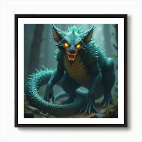 A Fierce, Mystical Creature With Glowing Eyes And A Serpentine Body 1 Art Print