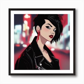 Girl In Black Leather Jacket Art Print