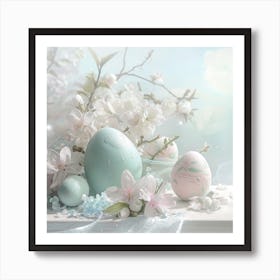 Easter Eggs And Flowers Art Print