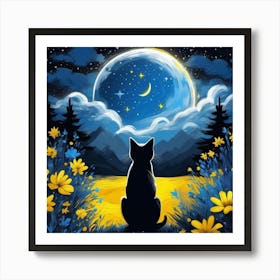 van goth Cat In The Moonlight Art Print