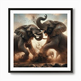 Two Elephants Fighting 1 Art Print