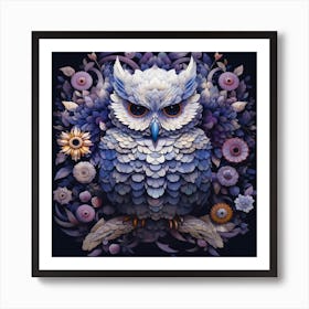 Owl with flowers 1 Art Print