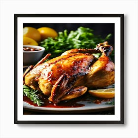 Roasted Chicken On A Plate Art Print