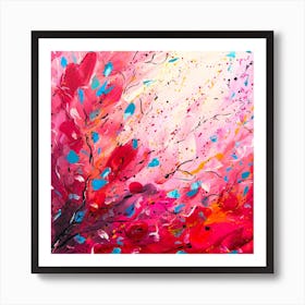 Blooming at Sunset Abstract Pink Red Painting Art Print