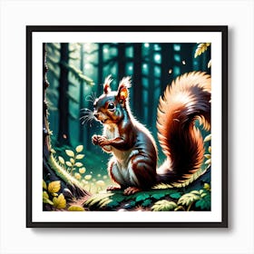 Squirrel In Forest Mysterious (3) Art Print