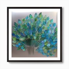 Fan of green-blue transparent leaves 9 Art Print