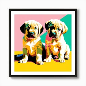 'Mastiff Pups', This Contemporary art brings POP Art and Flat Vector Art Together, Colorful Art, Animal Art, Home Decor, Kids Room Decor, Puppy Bank - 77th Art Print