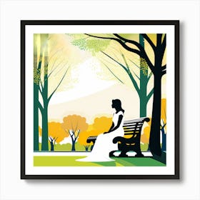 Woman Sitting On A Bench In The Park 14 Vector art Art Print