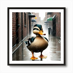 Duck In The Rain Art Print