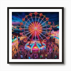 Amusement Park At Night Art Print