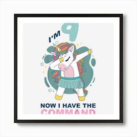 Kids Kids Nine 9 Yr 9th Birthday Unicorn Girl 9 Years Old Affiche