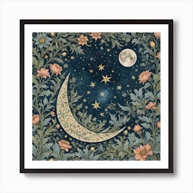 Moon And Flowers Art Print