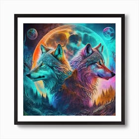 Two Wolves In The Moonlight 6 Art Print