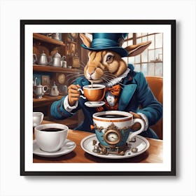 Rabbit Drinking Coffee Art Print