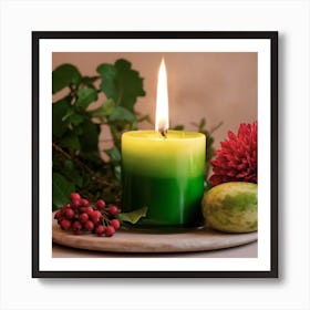 Candle And Berries Art Print