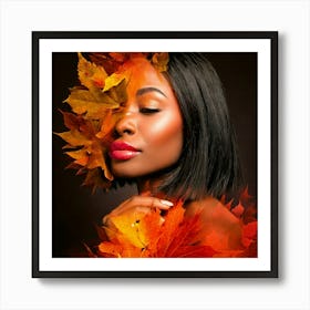 Firefly Digital Art, Collage, Red Leaves, Orange Leaves, Yellow Leaves, Autumn, Digital Smoke, Black (11) Art Print