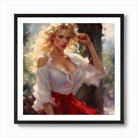 Girl In Red Skirt Art Print