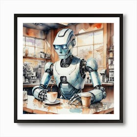 Robot At The Coffee Shop Art Print