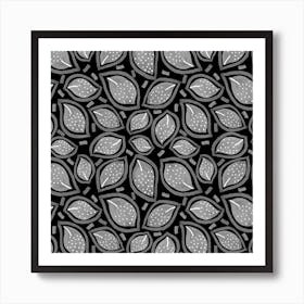 Scattered Leaves Polka Dot Gray On Black Art Print