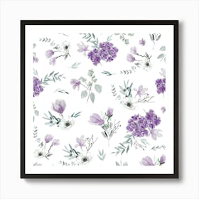 Geranium Flowers White Lavender Art Print