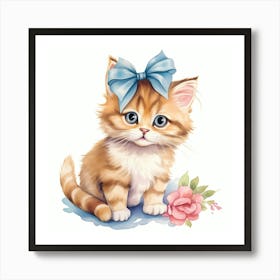 Cute Kitten With Blue Bow Art Print