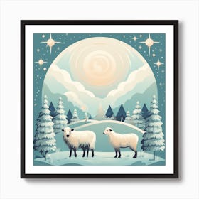 Winter Landscape With Sheep Art Print