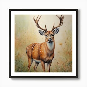 Vintage Deer Oil Painting Wildlife Art Print