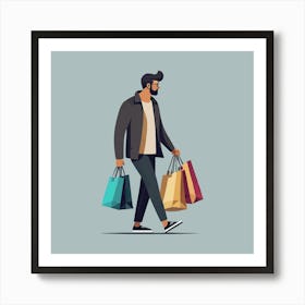 Man With Shopping Bags Art Print