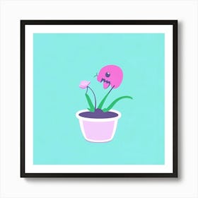 Pink Flower In A Pot Art Print