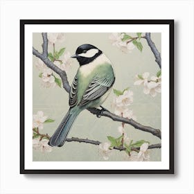 Ohara Koson Inspired Bird Painting Carolina Chickadee 1 Square Art Print