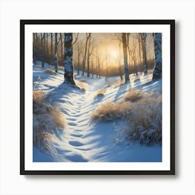 Woodland Track through the White Snow 1 Art Print