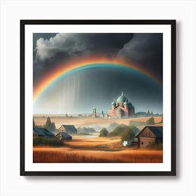 A Rainbow Appears Over An Abandoned Rural Town Using The Classic Style 3 Art Print