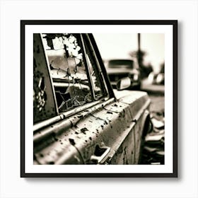 Vehicle View Mirror Car Automobile Auto Outside Transport Glasses Old Front Black Metal Art Print