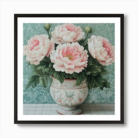 Peonies In A Vase Art Art Print