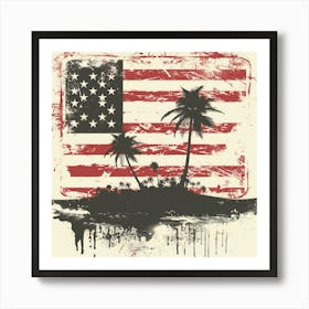 Retro American Flag With Palm Trees 2 Art Print