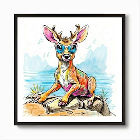 Deer With Sunglasses Art Print