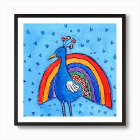 Rainbow Peacock  Square Art Print