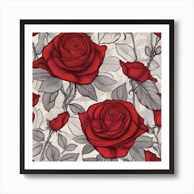 surrealist red rose pattern Art Print