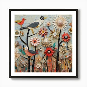 Birds love flowers X1 SS Style D6380 Art Print