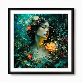 Cosmic Glowing Flower Brilliant Hues Characterart Klimt And Mucha Mysteriousrococo Victorian Art Print