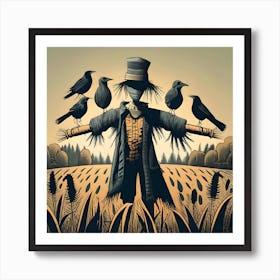 Whimsical scarecrow wall art print, Scarecrow in a field canvas artwork, Rustic scarecrow decor for walls, Harvest season scarecrow wall print, Scarecrow and pumpkins wall art, Fall-themed scarecrow painting print, Scarecrow art for farmhouse decor, Cute scarecrow illustration on canvas, Autumn scarecrow scene wall decor, Scarecrow in the garden art print. Art Print