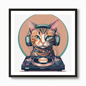 Portrait Of Cute Cat Dj Generated By Ai Art Print