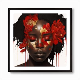 Woman With Red Flowers 1 Art Print