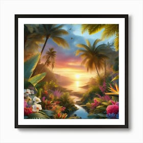 Tropical Landscape At Sunset 1 Art Print