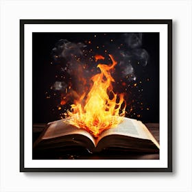 Book On Fire, An Open Book With A Bright Flame Rising From It Symbolizing The Enlightening Power Of Knowledge 3 Art Print