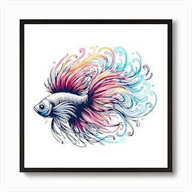 Abstract Fish 3 Color Drawing Art Print