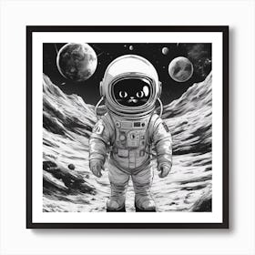 A Cat In Cosmonaut Suit Wandering In Space 1 Art Print