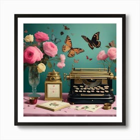 Typewriter With Butterflies Art Print