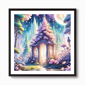 A Fantasy Forest With Twinkling Stars In Pastel Tone Square Composition 274 Art Print