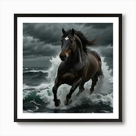 Horse Running In The Ocean 1 Art Print